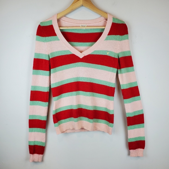 American Eagle Candy Stripe Angora Rabbit Wool Cashmere Knit Sweater S Womens - Picture 2 of 8